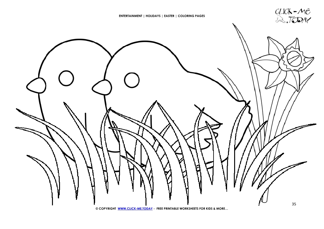 Easter Coloring Page: 35 Easter chicken in grass